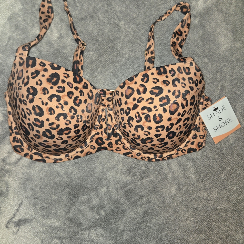 NWT Shade & Shore Animal Leopard Print  Bikini Swim Top 38DD